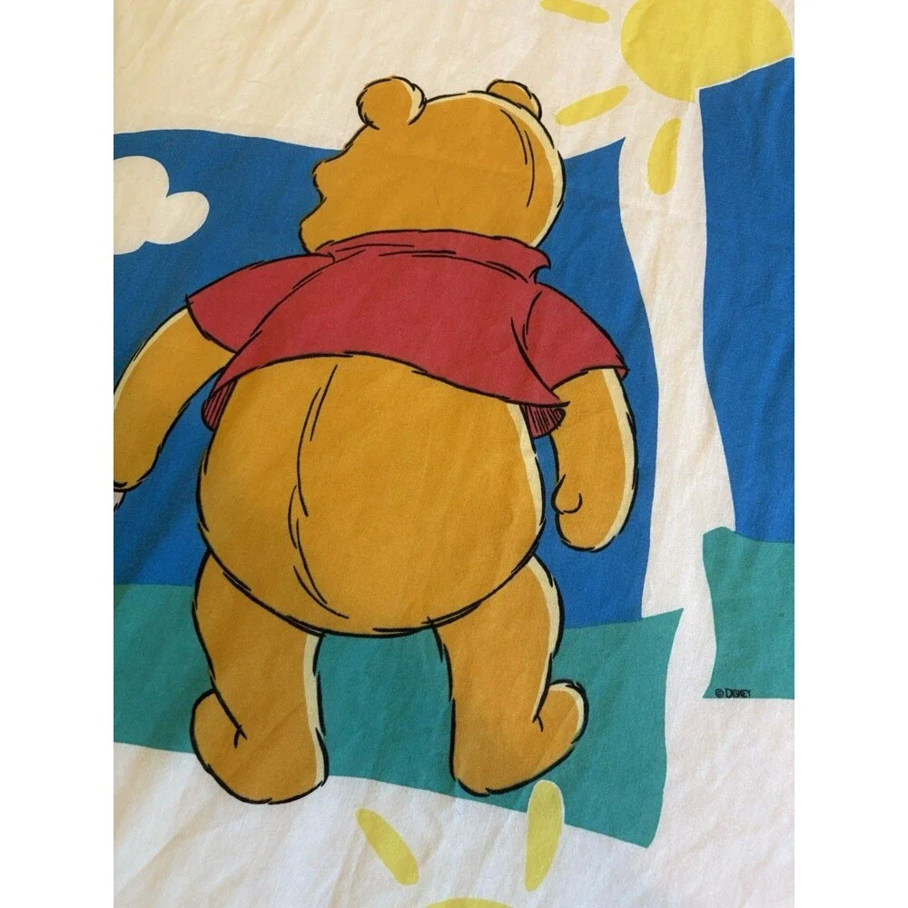 Vintage 90s Winnie the Pooh Piglet Twin Flat Bed Sheet Sunny Day Disney USA Made